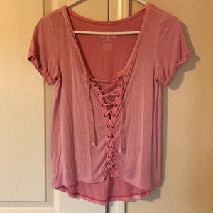 Pink American Eagle Laced Tee Shirt